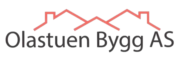 Olastuen Bygg AS logo med røde hustak og svart firmatekst