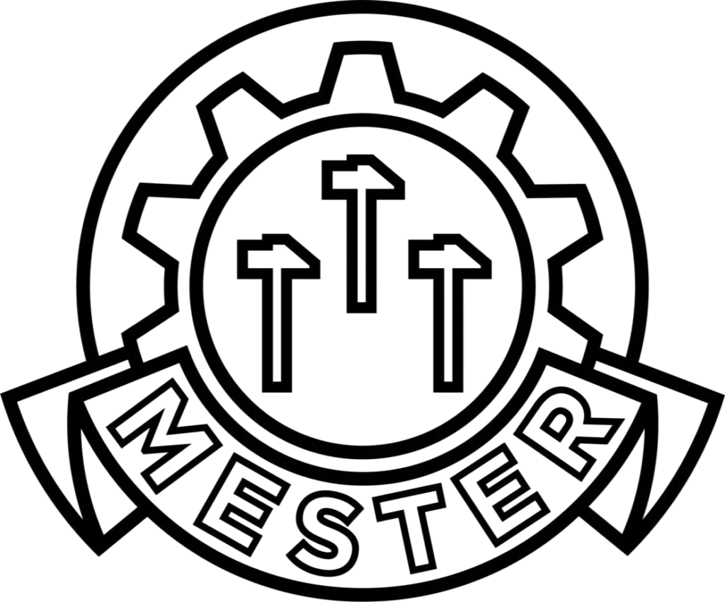 Mestermerket – offisiell logo med tre hammere og tannhjul, godkjent av Mesterbrev
